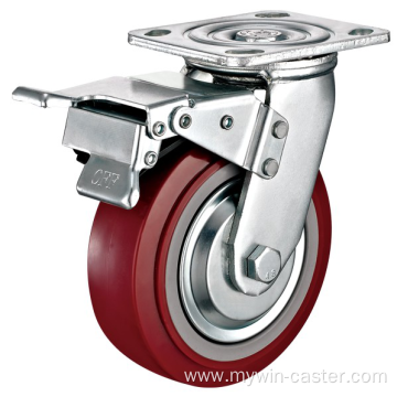 4'' Plate Heavy Duty PU Industrial Caster with PP Core With Side Brake